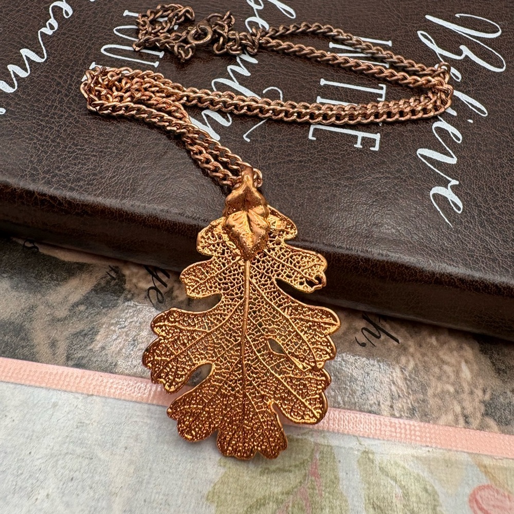 Vintage Copper Oak Leaf Necklace Forestcore Whimsigoth Botanical